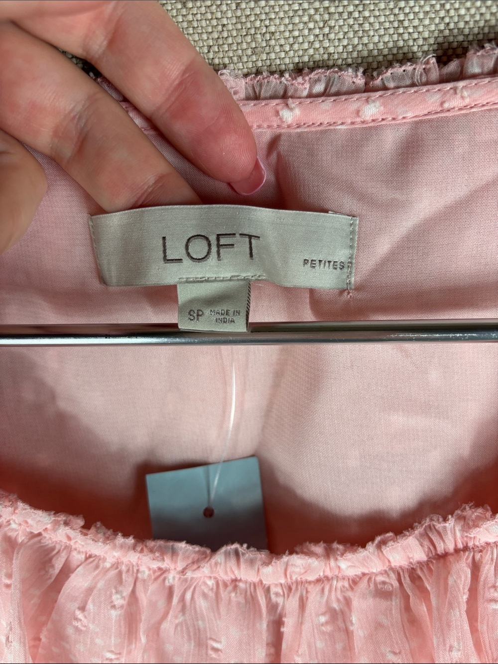 LOFT > New with Tags Light Pink Ruffle Swiss Dot Flutter Sleeve Top Small Petite - Picture 2 of 9